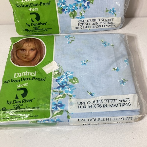 Dantrel No Iron Blue Les Violettes Double Sheet Set New Flat and Fitted Vintage - Picture 2 of 7